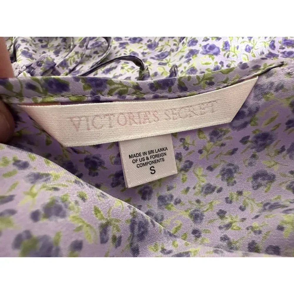 Victoria's Secret Nightgown S Purple Glossy Satin Finish Ditsy Floral Print